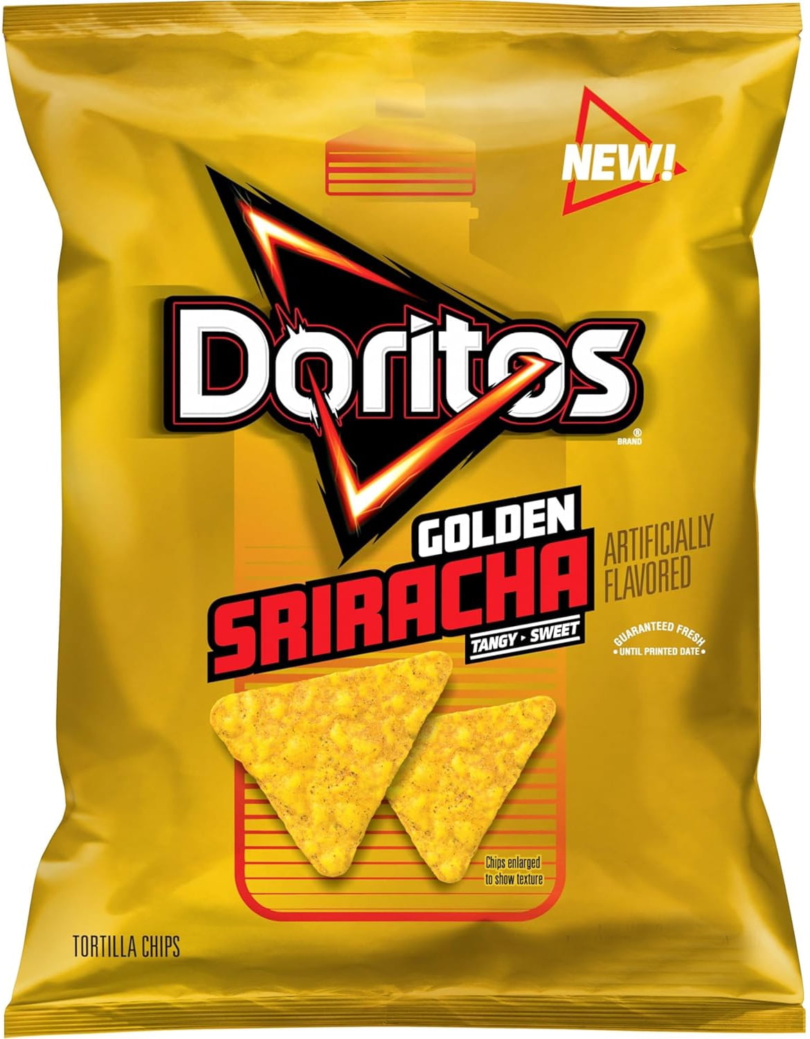 Doritos Golden Sriracha Flavored Tortilla Chips, 2.5 oz Bags, 8 Count with Mystery Gift