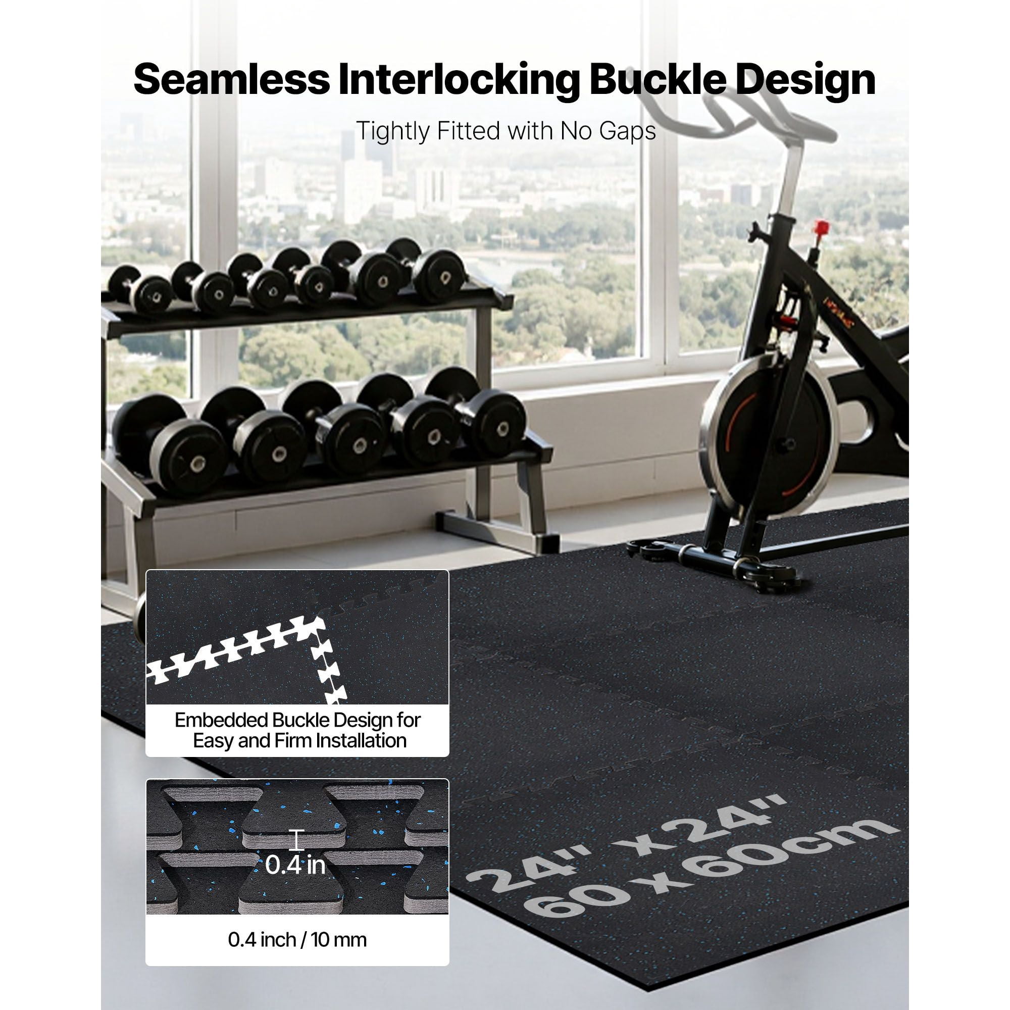 24 PCS Puzzle Exercise Mat, 24x24x0.4in EVA Foam, Interlocking Protective Floor Padding with Blue Dots for Home Gym Office