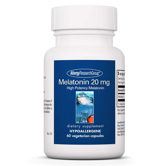 Nutricology Melatonin 20mg - Pure Melatonin, Extra Strength for Adults, Sleep Aid, High Dose, Organic, Vegetarian Capsules - 60 Count