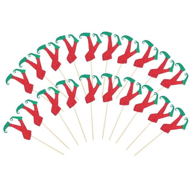 Inteprter Paquete de 20 adornos para tartas de Navidad, pan con purpurina, decoración brillante divertida, palitos de para alimentos, Type3 NO3