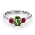 thumbnail image 3 of Gem Stone King 925 Sterling Silver Green Tourmaline and Red Created Ruby Engagement Ring for Women | 1.20 Cttw | Oval 7X5MM | Gemstone October Birthstone | Size 6, 3 of 6