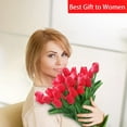 thumbnail image 6 of Morttic 10Pcs Pink Tulips Real Touch Artificial Flowers Fake Flowers for Decoration Faux Flowers for Home Kitchen Office Wedding Spring Holidays Valentine's Day Decor, Red, 6 of 7