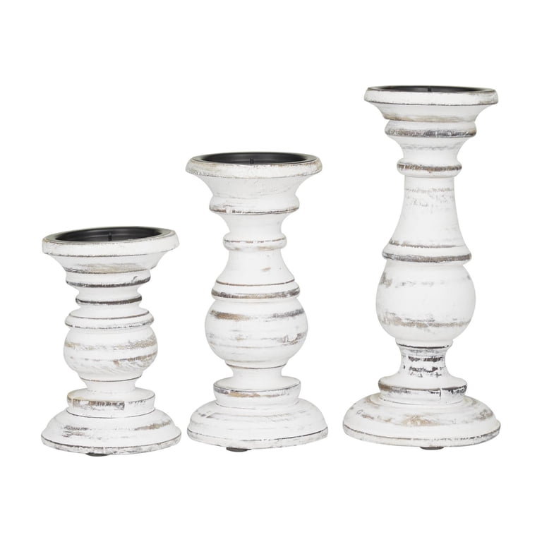 DecMode Mango Wood Pillar Candle Holder Set, 3-Piece photo 6