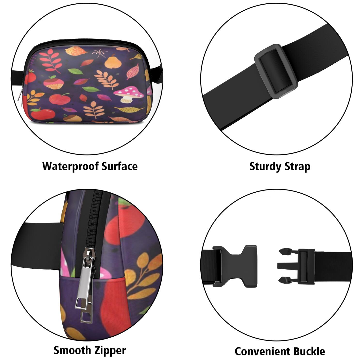 Cross Body Bag for Men&Women Fashionable Waterproof Fanny Pack with Adjustable Strap for Outdoors Workout Traveling Mushroom Sporty Waist Pack