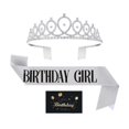 thumbnail image 1 of Rongfmy Birthday Crown and Glitter Sash Creative Party Costume Crown with Rhinestone Silver, 1 of 9
