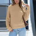 thumbnail image 3 of Itsame Women Knitted Sweater High Neck Pullover Sweatershirt Long Sleeves Solid Color Sweatshirts Khaki Size 2XL, 3 of 6