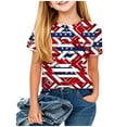 thumbnail image 2 of Children's Fourth Of July Short Sleeved T-Shirt Independence Day Printed Pattern Shirt Cute Round Neck Half Sleeved Casual Versatile Top Blue 13-14 Years, 2 of 6