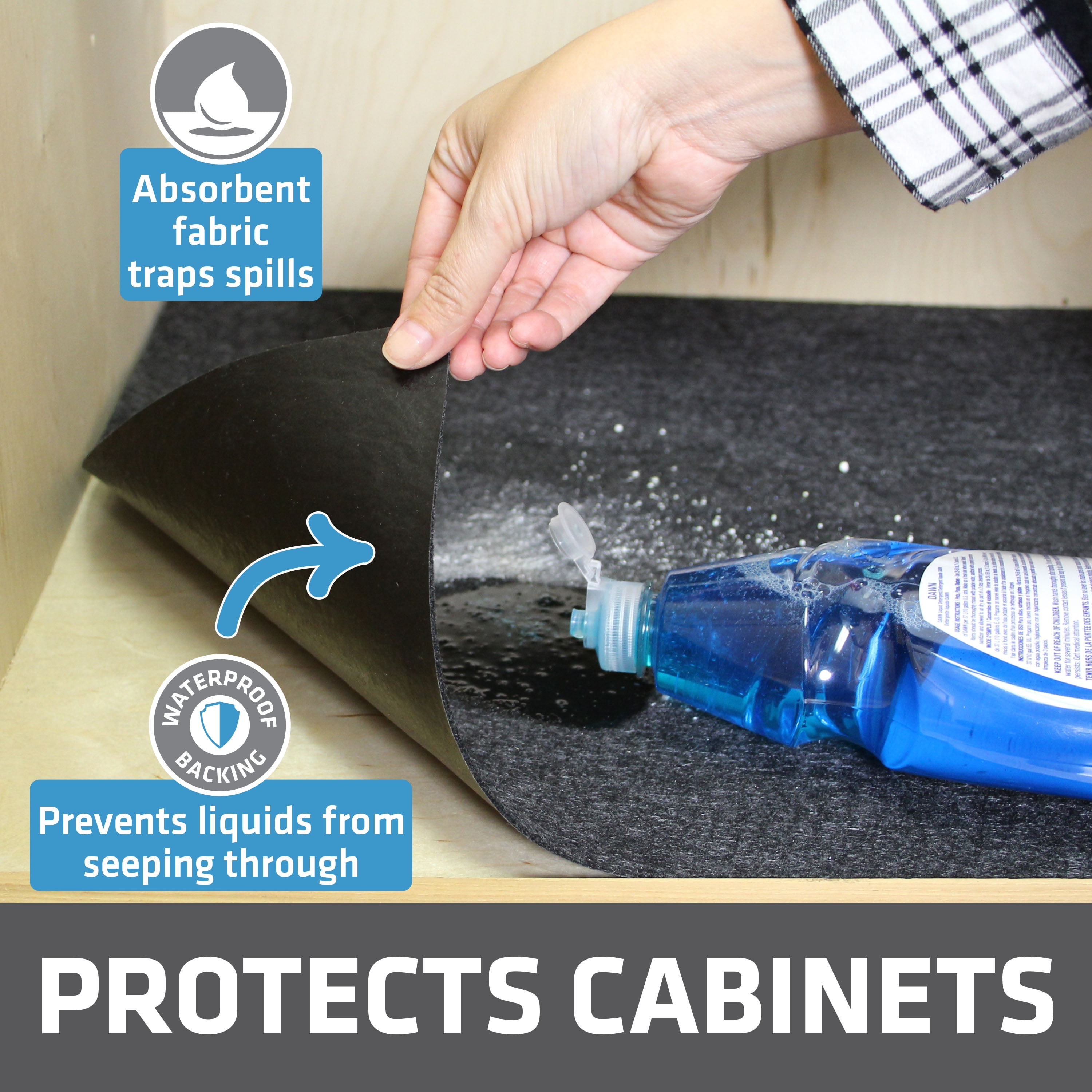 Drymate Under Sink Mat, Waterproof Cabinet Protection Mats for Kitchen & Bathroom, Absorbent Shelf Liners, Slip-Resistant, Non-Adhesive, Machine Washable, Durable (24”x29”)(Charcoal)