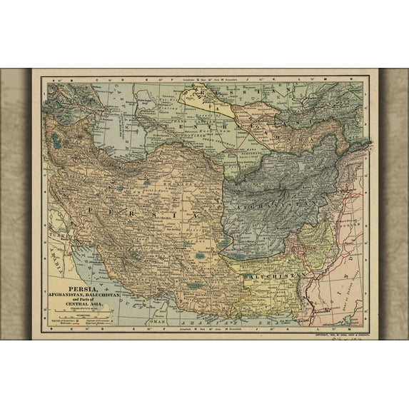 24"x36" Gallery Poster, map of Persia, Afghanistan, pakistan 1902