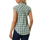 thumbnail image 3 of Camisa de botones de cuadros con cuello puntiagudo y mangas cortas para mujer INSPIRE CHIC en verde y blanco, 3 of 6
