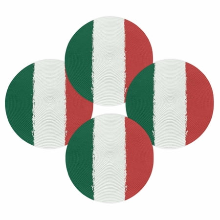 4th of July Round Placemats Set of 4 Mexican Flag Place Mats Independence Day Woven Placemat Mexico Green White Orange Circle Braided Table Mat for Kitchen Dining Table Party Home Decor 15 Inch