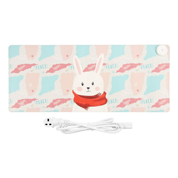 Cute Rabbit Heated Large Mouse Pad 31x13in Warm Big Mouse Pad 3 Heating Levels Desk Pad for Office School 100?240V UK Plug