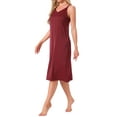 thumbnail image 4 of INSPIRE CHIC Womens Sleepdress Satin Sleeveless Double Spaghetti Strap Criss Cross Back Sexy V Neck Midi Lounge Nightgown S Red, 4 of 6