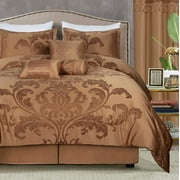 Chezmoi Collection Royal Luxury Jacquard Floral Comforter Set, California King, Black/Gold, 7-Piece