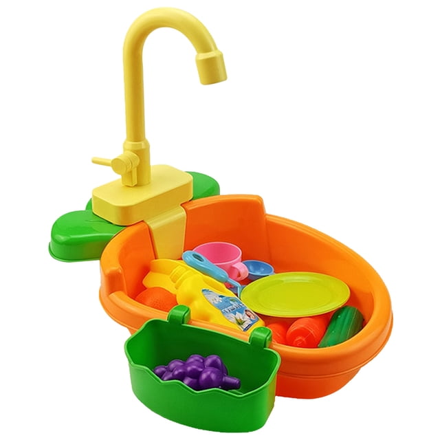 Orange Electric Kitchen Sink Toy With Realistic Water Flow And 19 Piece Accessory Set