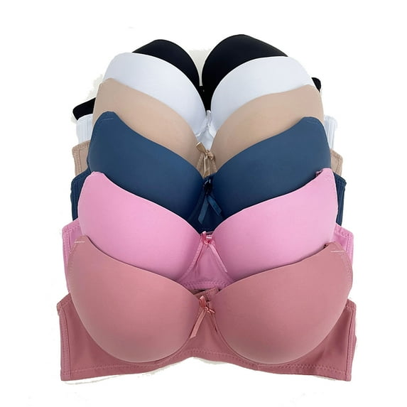 6 Pieces Plus Size Wired Full Cup Plain Gentle Push Up Bra D/DD 42DD (468-54R5+6-54RE3)