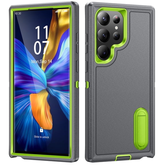 For Samsung S23 Ultra Military Grade Dual Layer Shockproof Phone Case Build With Kickstand Dustproof Drop Proof Protective Cover for Galaxy S23 Ultra 5G 6.8"(Gray/Green)