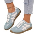thumbnail image 2 of HTHLVMD Lace-Up Low-Top Casual Shoes, Suede Leather Combination Walking Shoes, Women's Retro Two-Tone Low-Top Lace-Up Sneakers, Slip-On Suede Non-Slip Fashionable Casual Walking Shoes, Sky Blue 5.5, 2 of 6