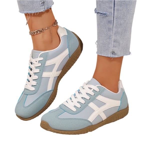 Women's Retro Fashion Sneakers Lace Up Sneakers for Women, Non Slip Breathable Flat Sole Walking Tennis Trainers, Comfort Casual Shoes for Dating Shopping & Daily Everyday Sky Blue 8