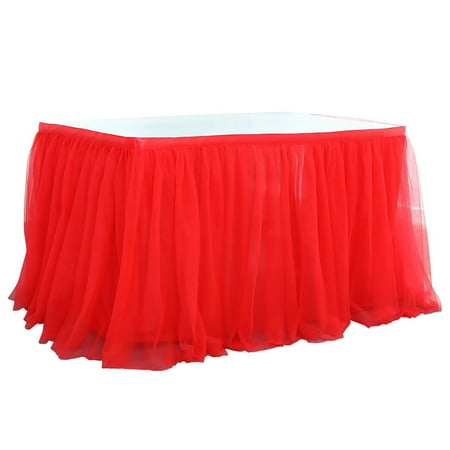 

Halloween Tulle Table Skirt With Ruffles Tutu Table Skirts Washable Easy To Install Table Skirt For Birthday Wedding Christmas Party Cake Table Decorations-Red-280cm
