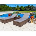 thumbnail image 2 of Sorrento 3-Piece Resin Wicker Outdoor Patio Furniture Chaise Lounge Set in Brown w/ Two Chaise Lounge Chairs and Side Table (Flat-Weave Brown Wicker, Polyester Light Gray), 2 of 7