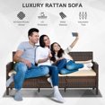 thumbnail image 4 of Outsunny 3-Seater Wicker Outdoor Sofa, Cushioned Rattan Patio Couch, Brown, 4 of 10
