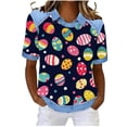 thumbnail image 1 of Camiseta de Solapa de Cuello Redondo de la Impresión Casual de Pascua No Posicionamiento, Tops de Cuello Redondo para las Mujeres Suaves Transpirables, 1 of 6