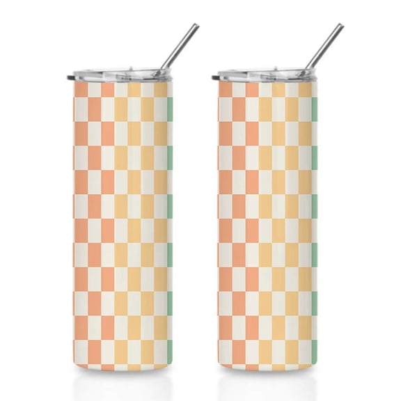 20oz Pastel Checkerboard Stainless Steel Tumbler,Lid Vacuum Insulated Travel Mug, Coffee Cups With Lids Birthday Holiday Gifts For Women and Men
