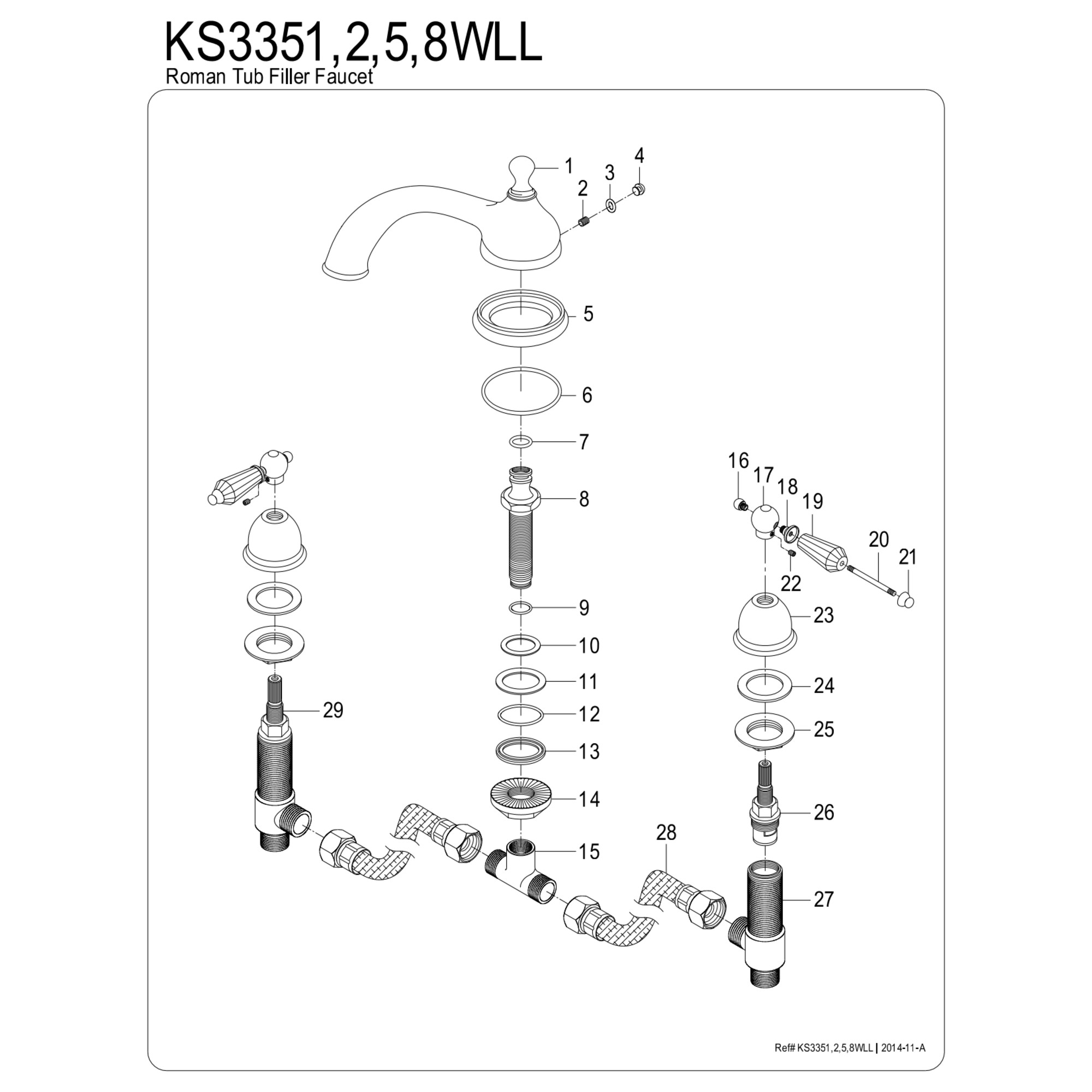 Kingston Brass KS3351WLL Wilshire Two-Handle Deck Mount Roman Tub Faucet, Polished Chrome