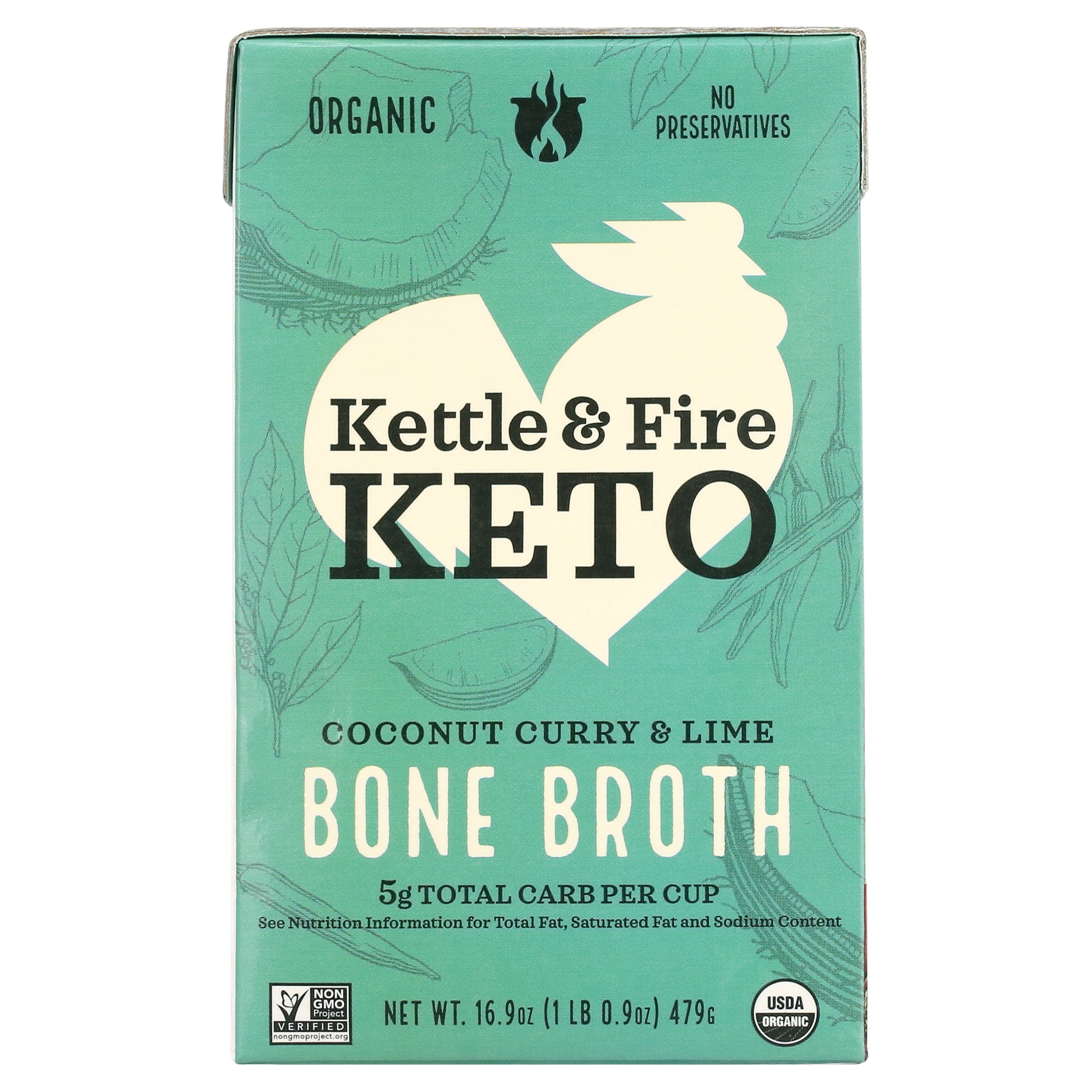 Kettle & Fire Keto Coconut Curry & Lime Bone Broth 16.9 oz Pack of 2