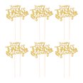 thumbnail image 1 of EeaseMX 1 juego de 6 palillos de papel para tartas, decoración de tartas con el lema "Feliz Día de Acción de Gracias" (dorados), 1 of 7