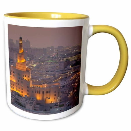 3drose, Qatar, Doha, Fanar, Qatar Islamic Cultural Center, Elevated View, Dusk, 11oz Two-tone Yellow Mug