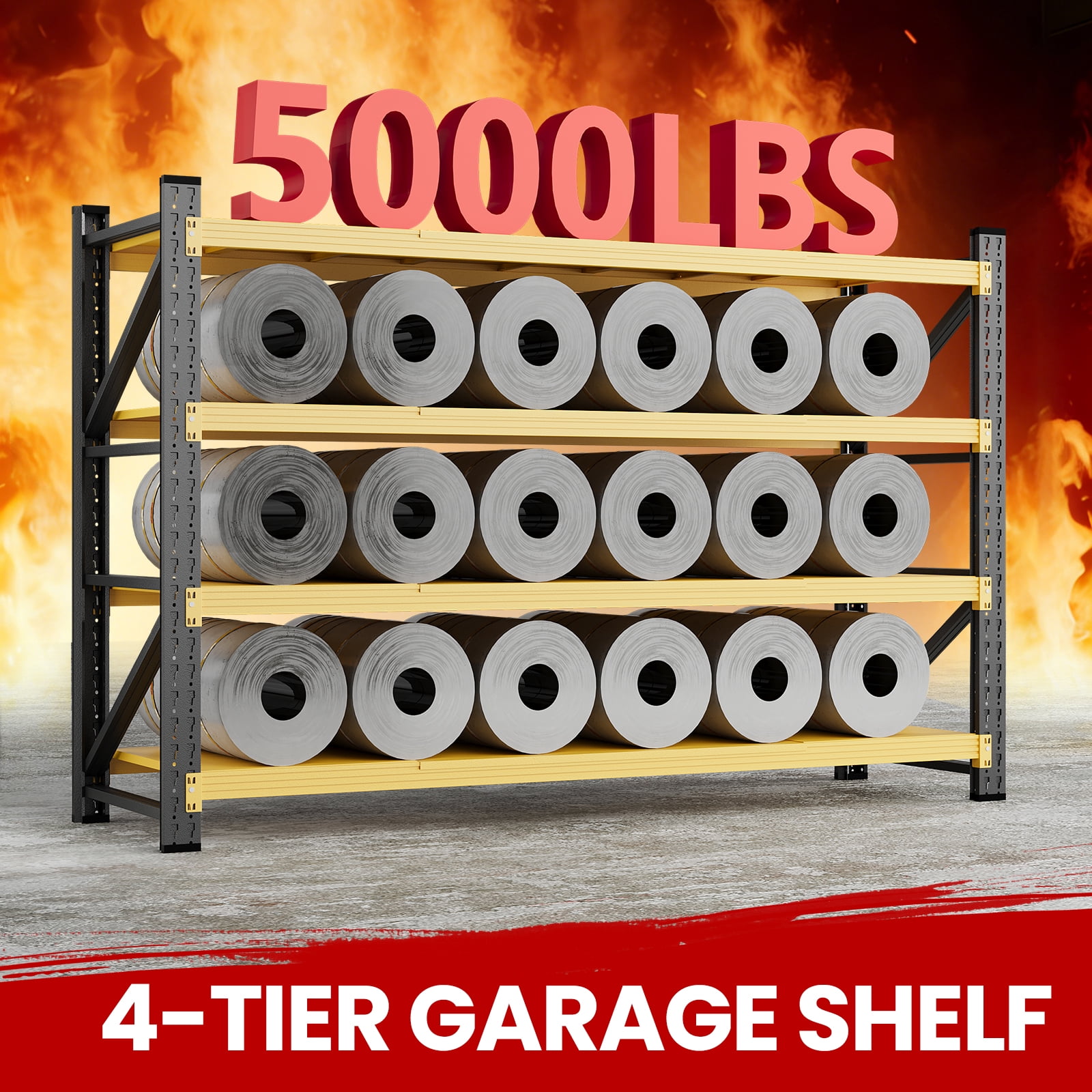 AUHUP 4-Tier Garage Storage Shelves 5000LBS Heavy Duty Metal Shelving 71" W Shelving Unit for Warehouse,Basement Industrial,Commercial Utility Rack Shelf,71"W x 24"D x 70"H, Black & Yellow