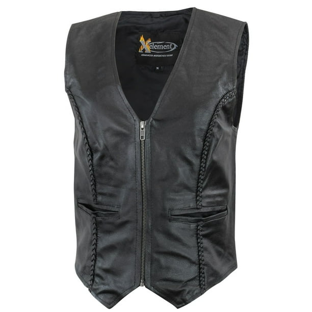 Xelement Xelement XS1246Z Women's Black Braided Leather Motorcycle Vest Black Small Walmart