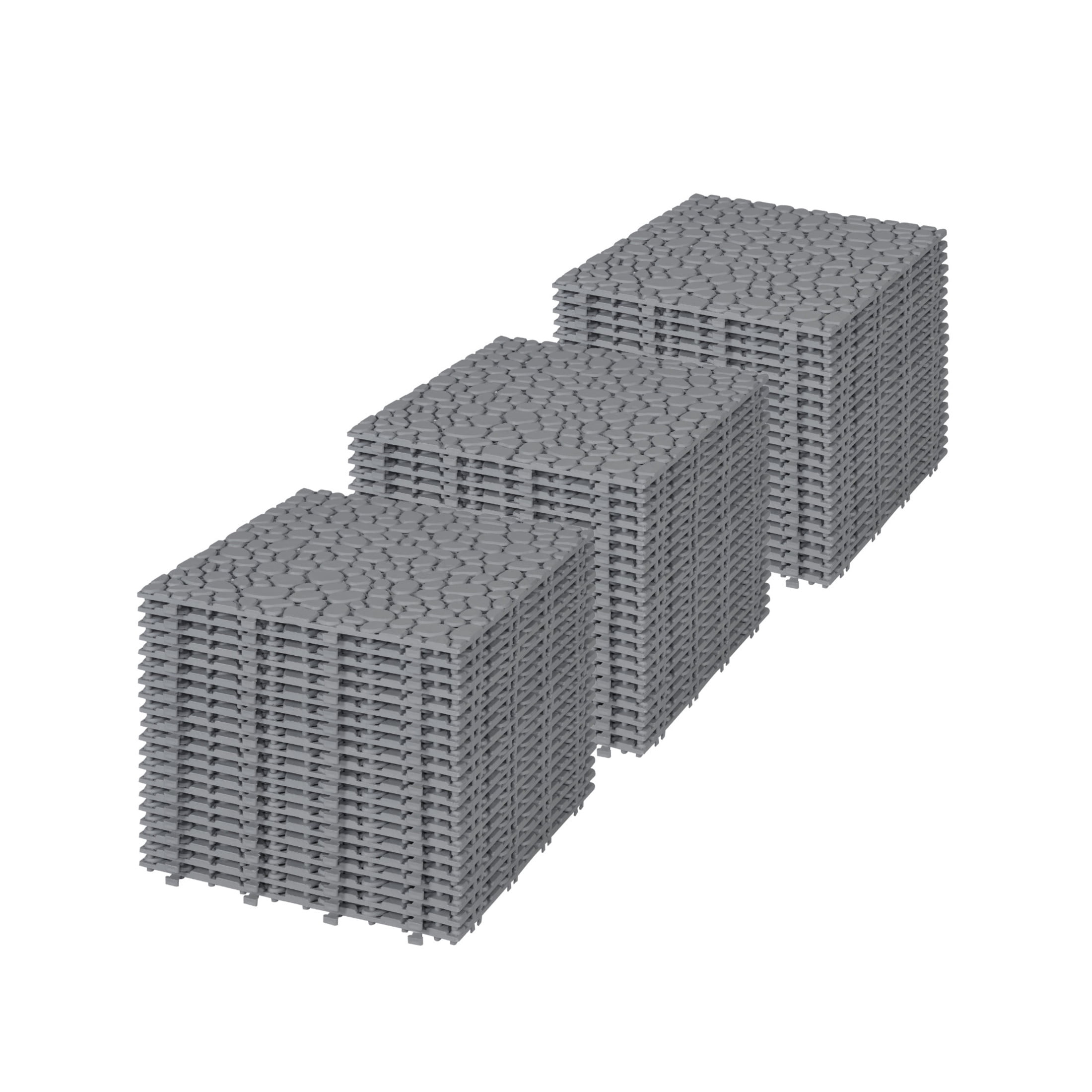 Noble House 12" Pebble Plastic Interlocking Deck Tiles, Waterproof Anti-Slip Outdoor Flooring, Gray, 60 PCS