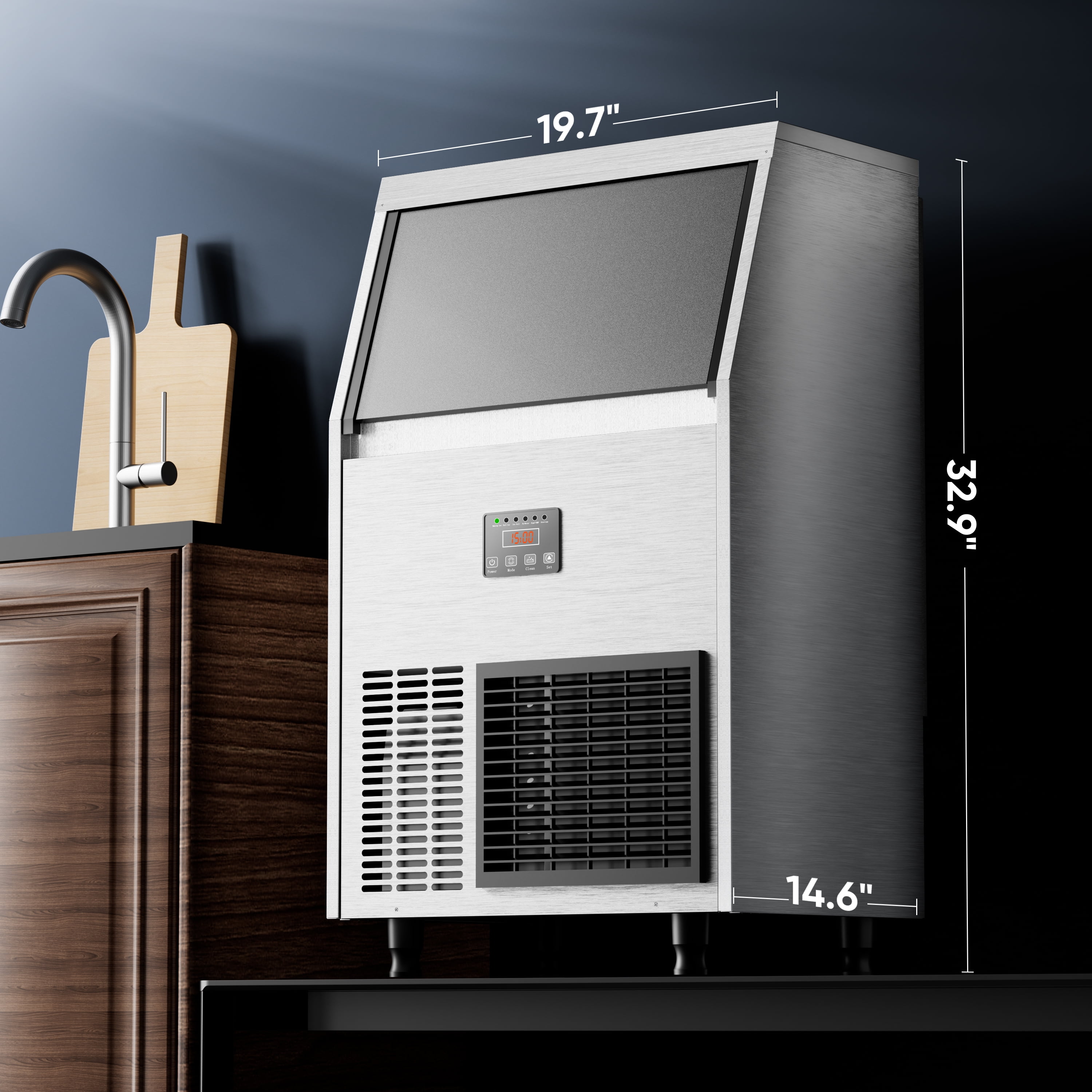 Coolake 100lbs/24H Commercial Under Counter Ice Maker with 33lbs Storage, Air Cooled Ice Machine, 115v