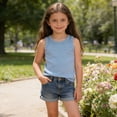 thumbnail image 6 of CYRBOKO Girls Tank Tops, Sleeveless Casual Knit Ribbing Athletic Summer Tops for Kids Blue Size 6 T, 6 of 7