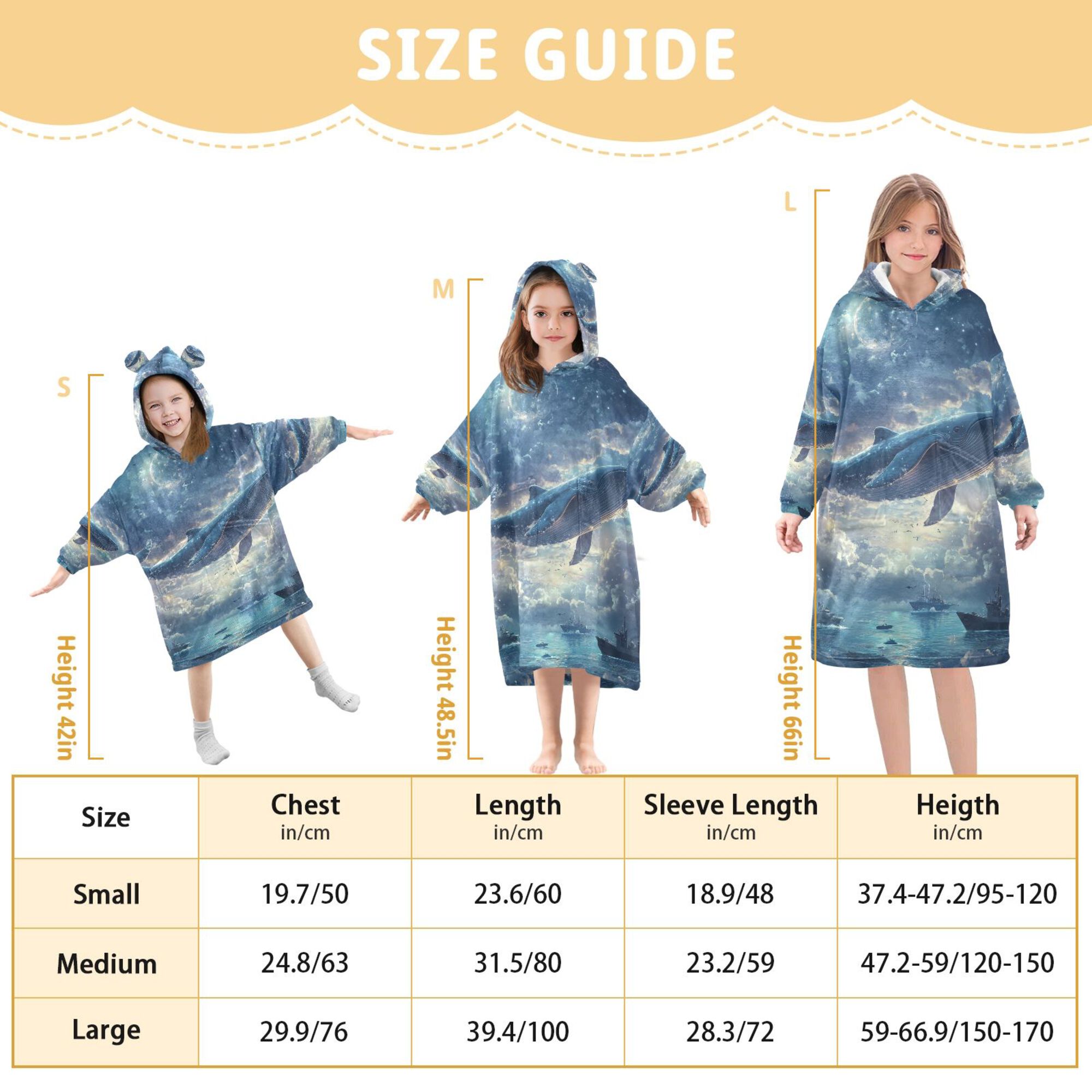 FORMRS Wearable Blanket Hoodie with Sleeves for Kids Cozy Flannel Sweatshirt, Night Floating Whale