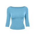 thumbnail image 7 of Women's Solid Color 3/4 Sleeve Boat Neck T Shirts Slim Fit Tight Basics Top Casual Comfy Tops Purple, 7 of 7