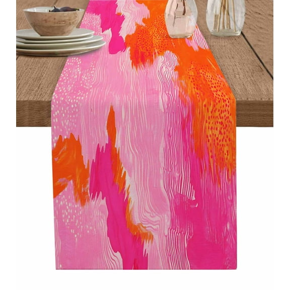 Table Runner Ombre Pink Orange Painting Table Decoration for Kitchen Dinning Abstract Art Table Decoration for Indoor Outdoor Party Wedding Decor 13x90inch
