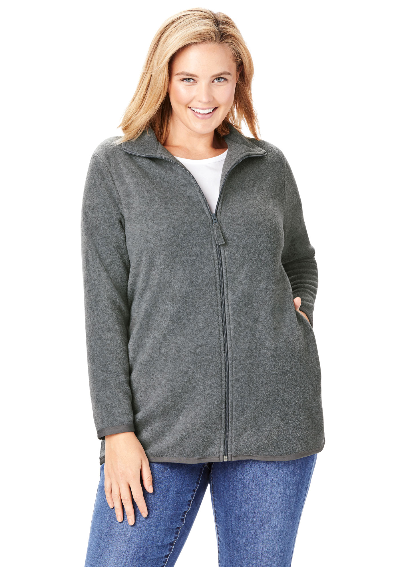 Woman Within Womens Plus Size Zip-Front Microfleece Jacket Fleece