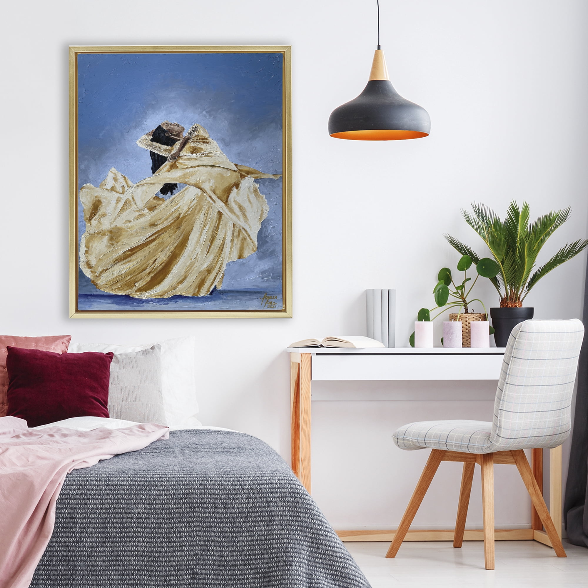 Stupell Industries Expressive Elegant Dancer Gold Framed Floater Canvas Wall Art, design by Lauren Luna