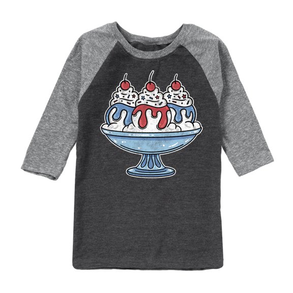 Instant Message - Americana - Red, White, & Blue Ice Cream Sundae - Toddler & Youth Raglan Graphic T-Shirt