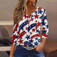 thumbnail image 2 of IYYVV 3/4 Length Sleeve Womens Tops 4th of July Button Down Shirts for Women Summer Top 2025 Patriotic Stars Stripes Flag Graphic Tees Deep Red L, 2 of 7