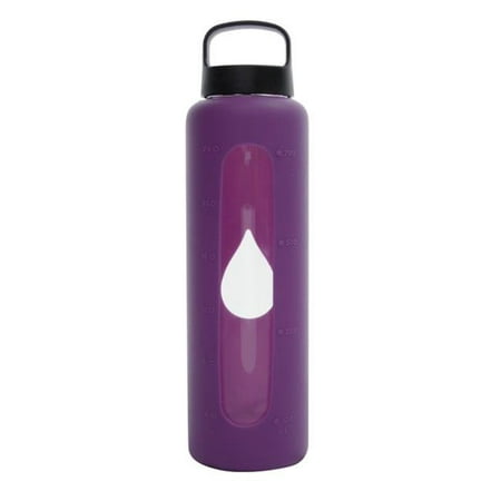 Bluewave Lifestyle GG150LC-Purple 750ml Reusable Glass Water Bottle With Loop Cap and Free Silicone Sleeve -