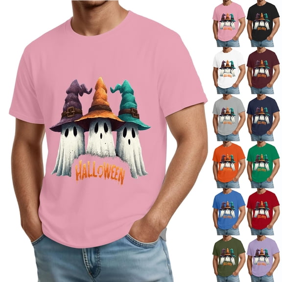 Halloween Costumes for Men Halloween Shirts Plus Size Short Sleeve Ghost Funny Graphic Print Halloween Tee Tops