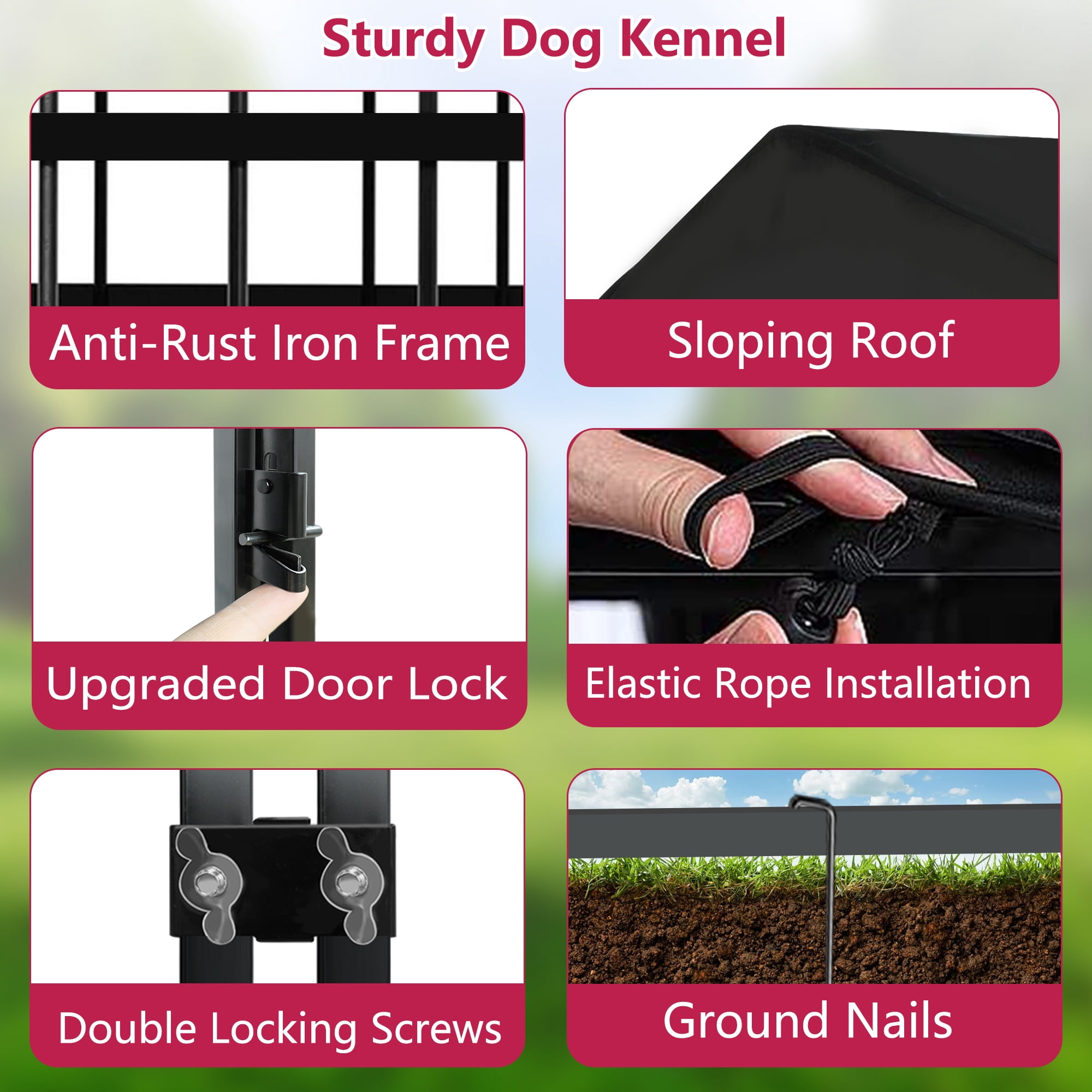 Jhsomdr Large Outdoor Dog Kennel, 6.2ft x 4ft x 4.5ft Dog Fence with UV-Resistant Roof, Outside Dog Run Dog Playpen for Small/Medium Dogs
