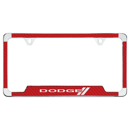 Dodge Stealth Carbon Fiber Hood - Dodge wordmark Red Carbon Fiber inlay Zinc Metal License Frame Holder 2 Hole