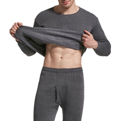 Men Thermal Underwear Winter Warm Under Clothes Fleece Lined Warm Top and  Bottom Sleepwear 2pcs Set 