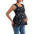 thumbnail image 2 of Women's Maternity Tank Tops Floral Babydoll Top Square Neck Smocked Peplum Blouse Shirts Black S, 2 of 8